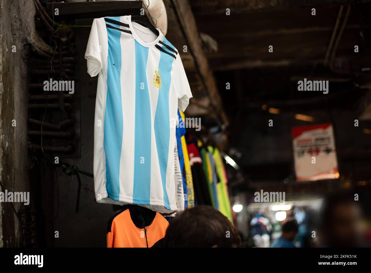 Argentina soccer jersey is hanging in a retail store Stock Photo