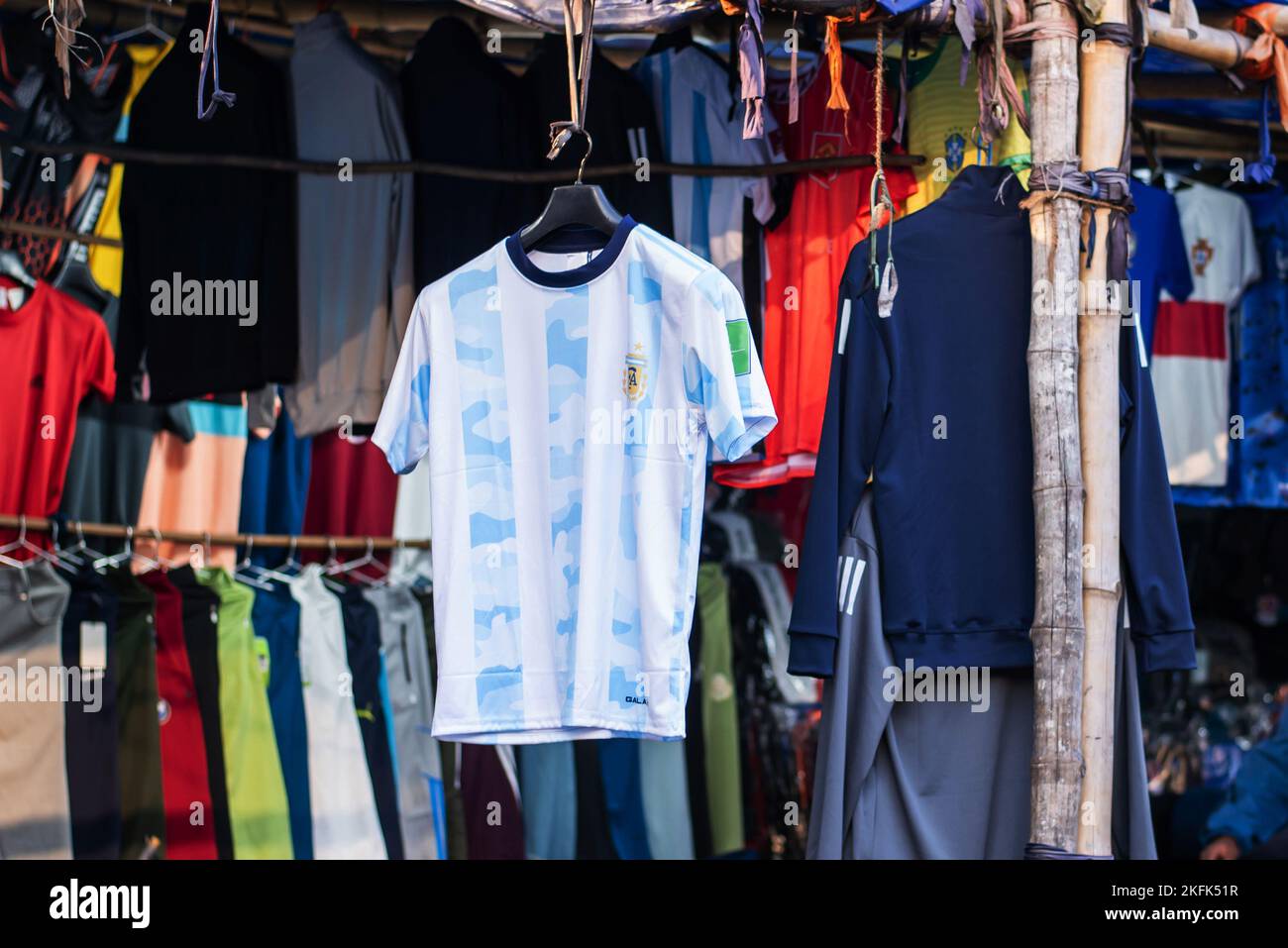 Argentina soccer jersey is hanging in a store Stock Photo