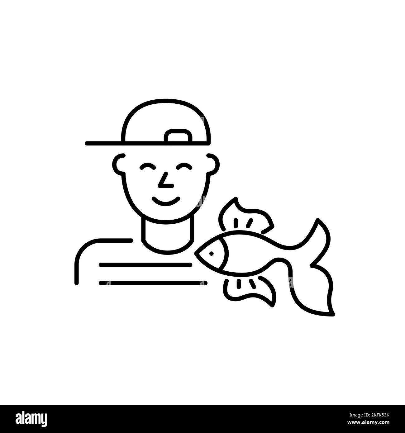 Young boy and his goldfish pet. Pixel perfect, editable stroke icon Stock Vector