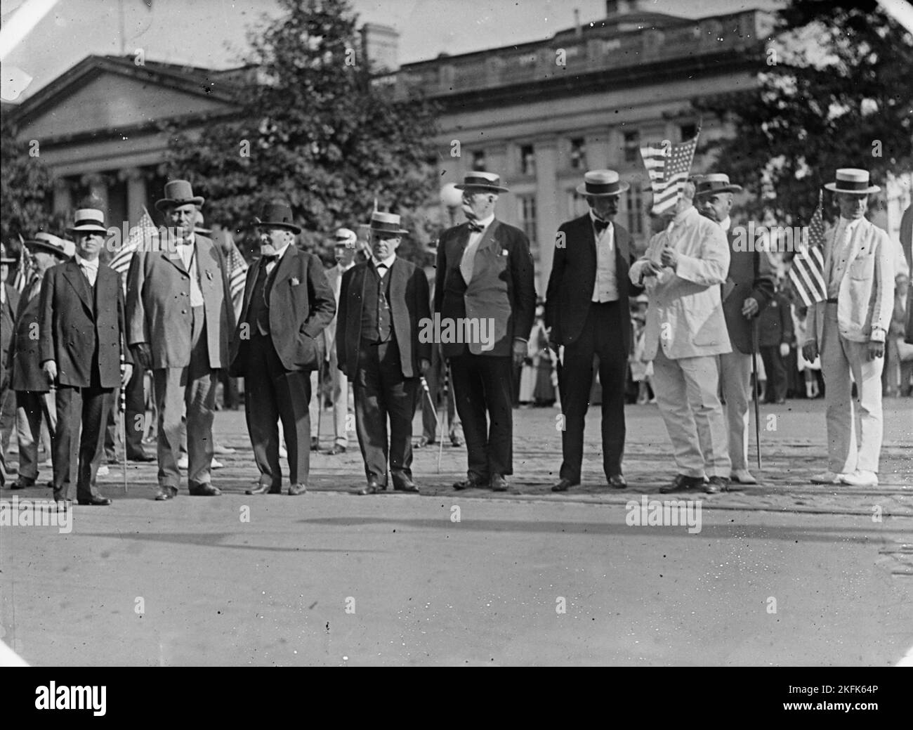 Draft Parade - Senators: Chamberlain; J.H. Bankhead; Knute Nelson; Hardwick; Warren; Lodge; (Hidden By Flag); Saulsbury; Unidentified, 1917. Stock Photo