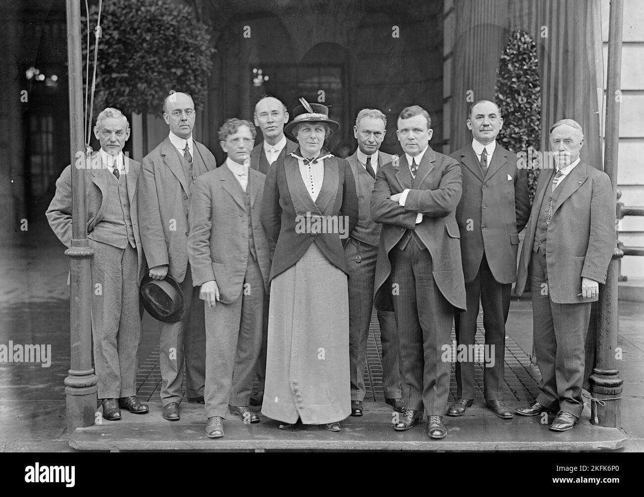Commission On Industrial Relations Appointed By President Under Congressional Resolution, June 1913; Reported In 1915. James O'Connell, Vice President, A.F. of L. (American Federation of Labor); Frederick A. Delano; Prof. John R. Commons of University of Wisconsin-Madison; Austin B. Garretson; suffragist Florence Jaffray Harriman; Samuel Thruston Ballard; Frank P. Walsh; Harris Weinstock; John Brown Lennon. Stock Photo