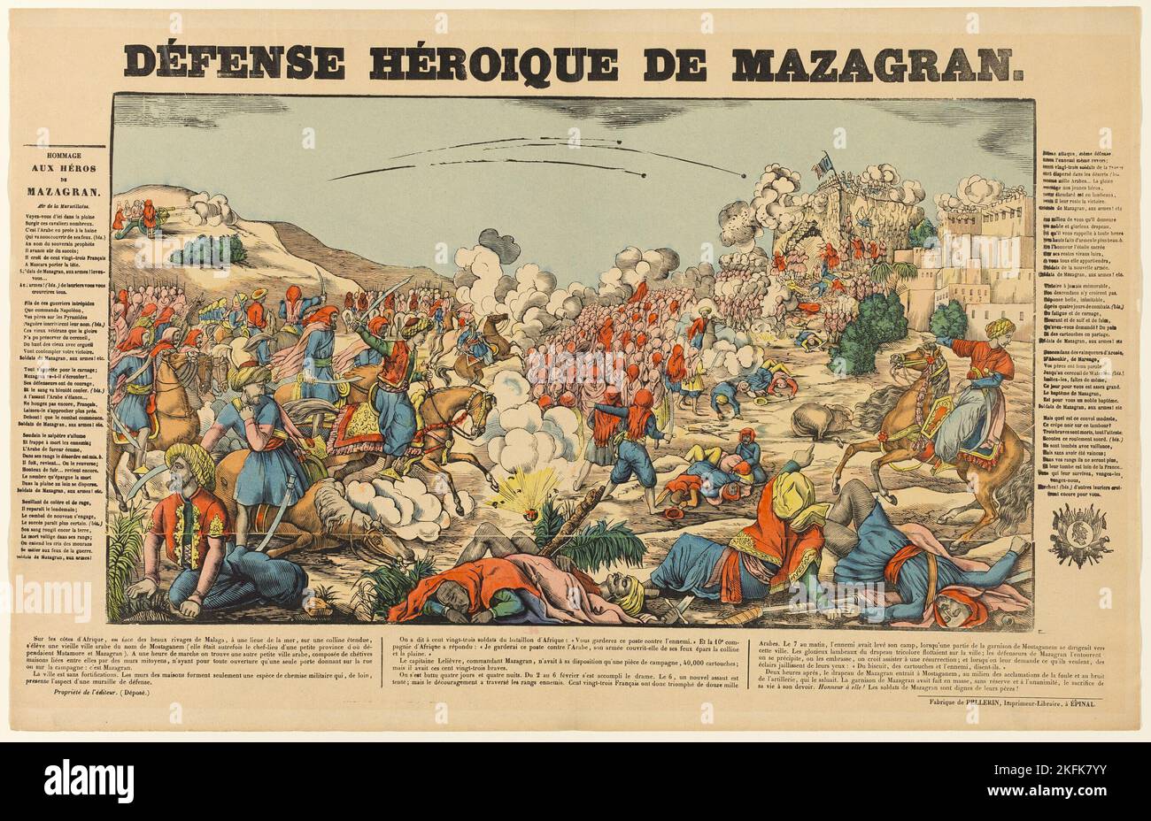 Heroic Defense of Mazagran, early 19th century. 'D&#xe9;fense H&#xe9;roique de Mazagran'. The Battle of Mazagran, 1840 - Arab and Berber forces against French troops during the French conquest of Algeria. Stock Photo