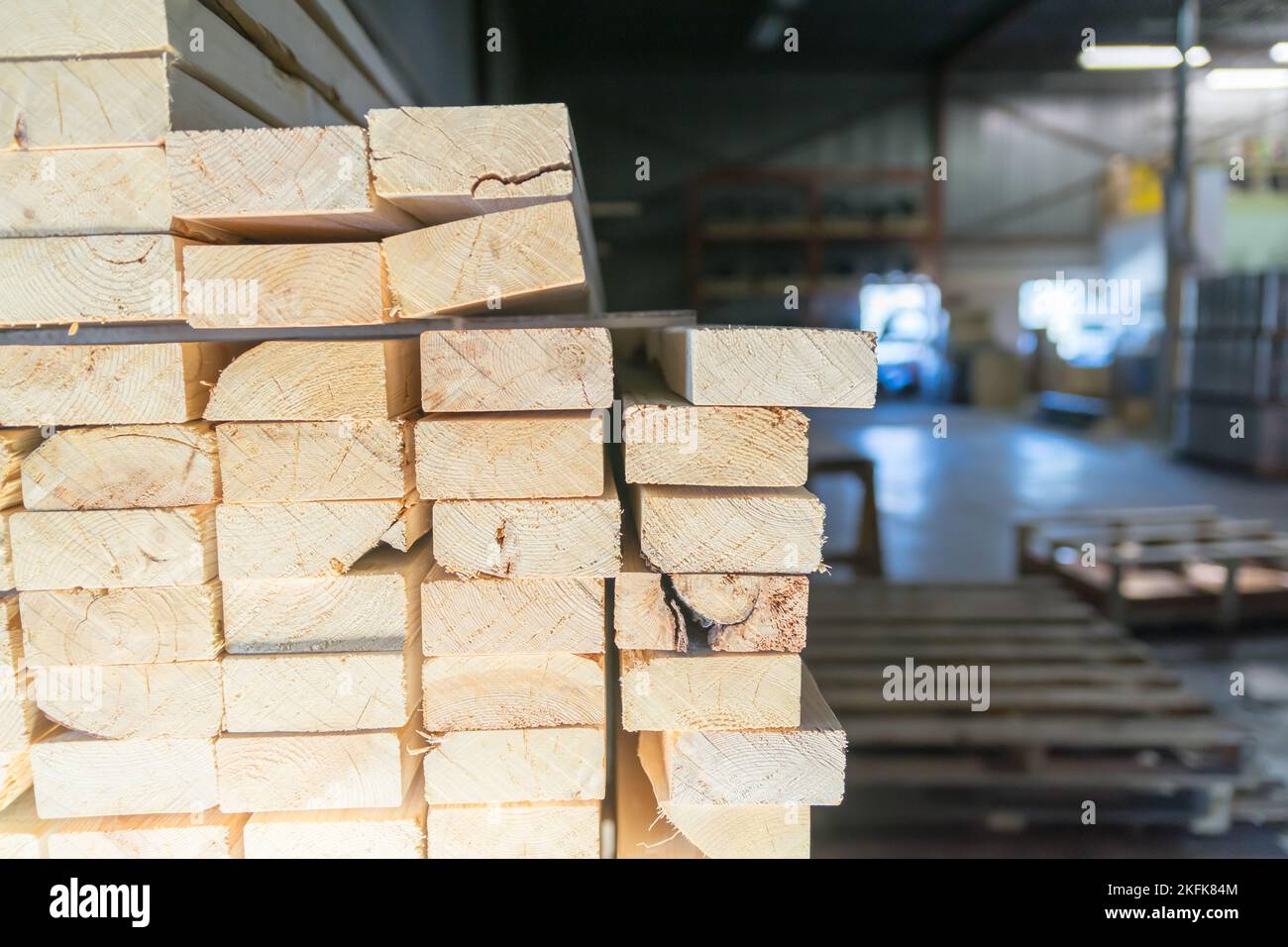Stack of cut Lumber wood in a lumber Factory Stock Photo Alamy