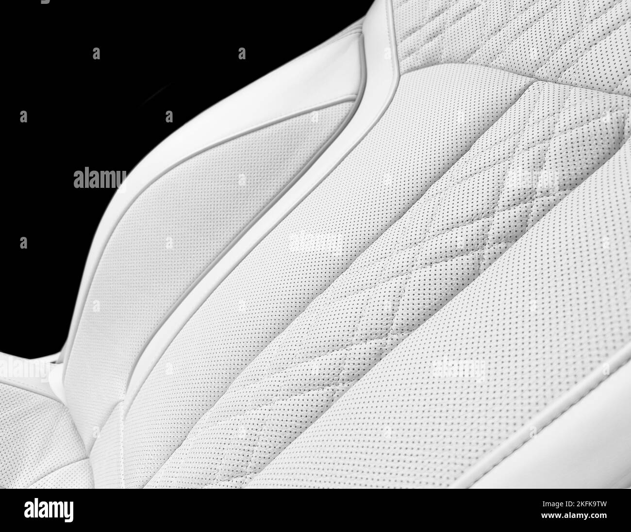 Modern luxury car white leather interior. Part of white leather car