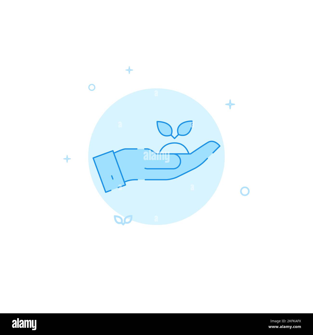 Hand holding plant sprout icon. Flat illustration. Filled line style ...