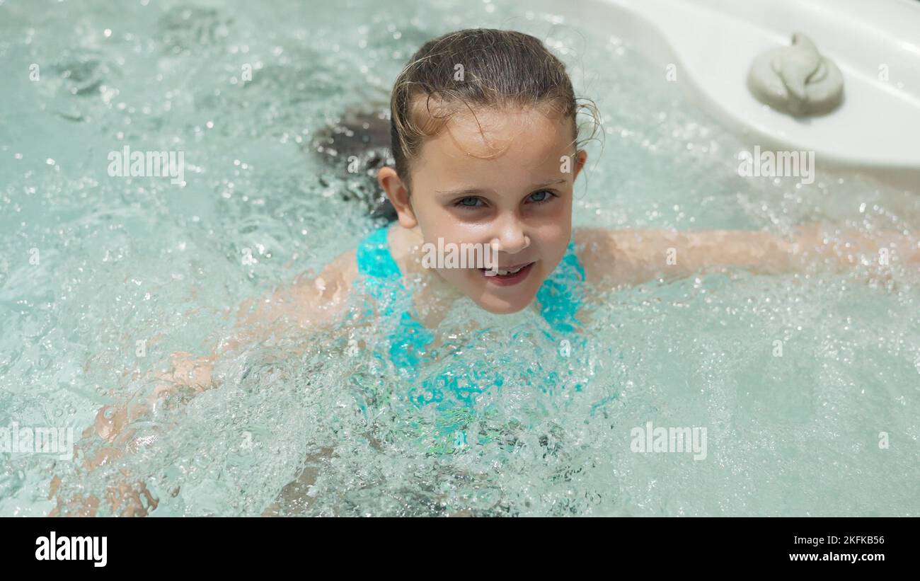 Young Happy Child In Hot Tub Relaxation Stock Photo Alamy