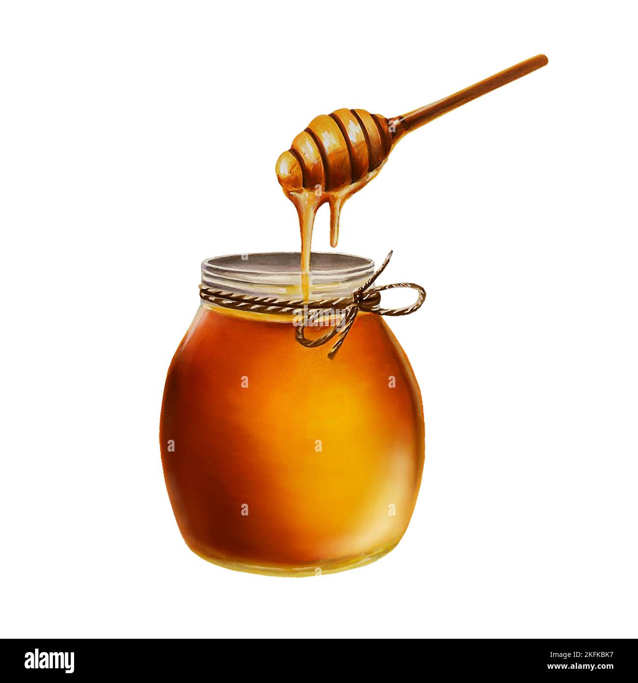 Watercolor glass jar of amber honey. Hand drawn immunity strengthening ...