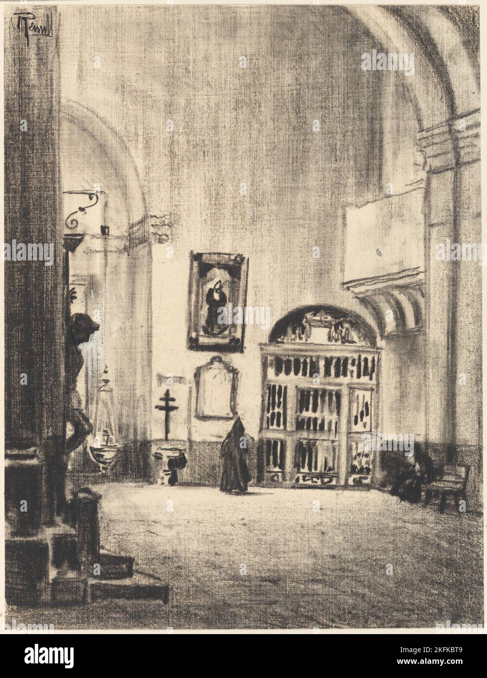 The Baptismal Font of Cervant&#xe9;s, Santa Maria la Mayor, Alcal&#xe1;, c. 1903. Stock Photo