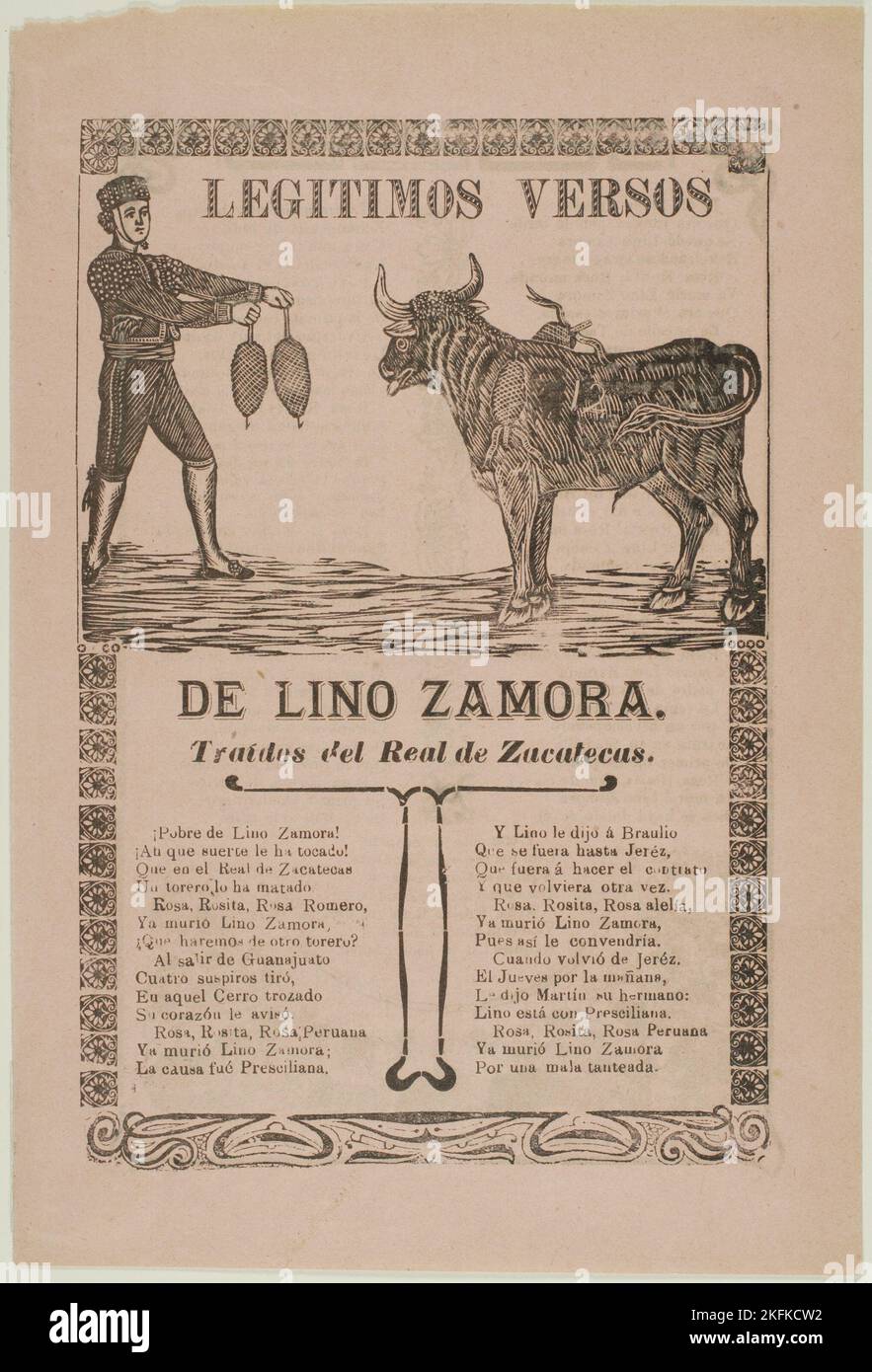 True Verses about Lino Zamora, 1911. Stock Photo