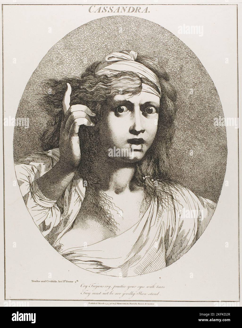Cassandra, from Twelve Characters from Shakespeare, originally published March 15, 1776, published 1809. 'Cry Trojans cry, practice your eyes with tears, Troy must not be, nor goodly Ilion stand'. (Troilus and Cressida, Act II, Scene 4). Stock Photo