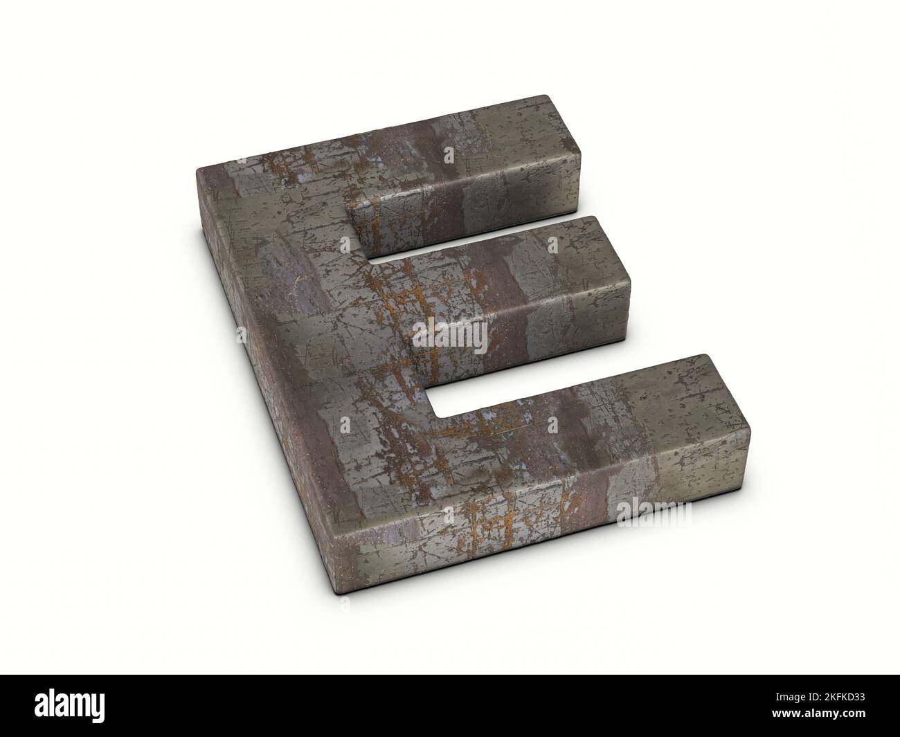 Rusty metal letter E on a white background. 3d illustration Stock Photo ...