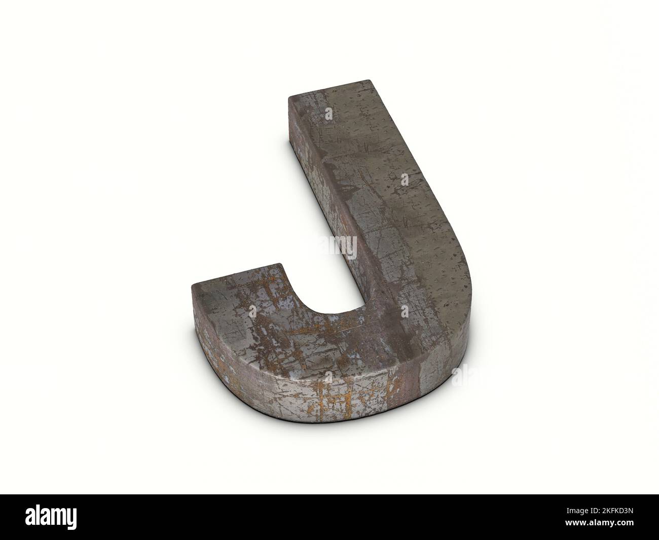Rusty metal letter J on a white background. 3d illustration Stock Photo