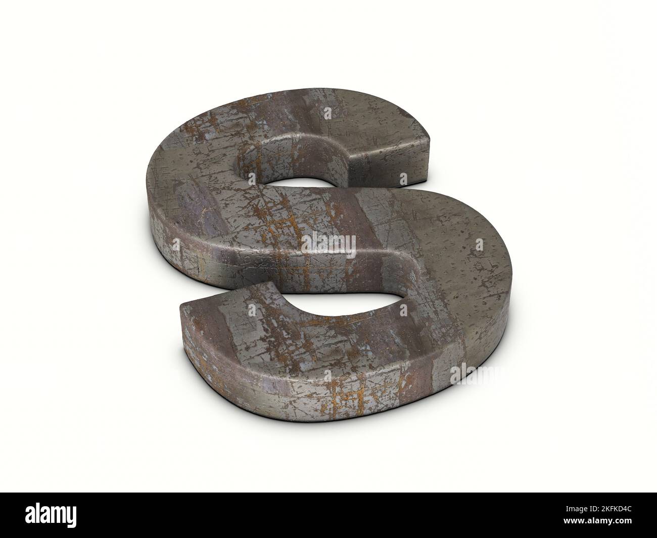 Rusty metal letter S on a white background. 3d illustration. Stock Photo