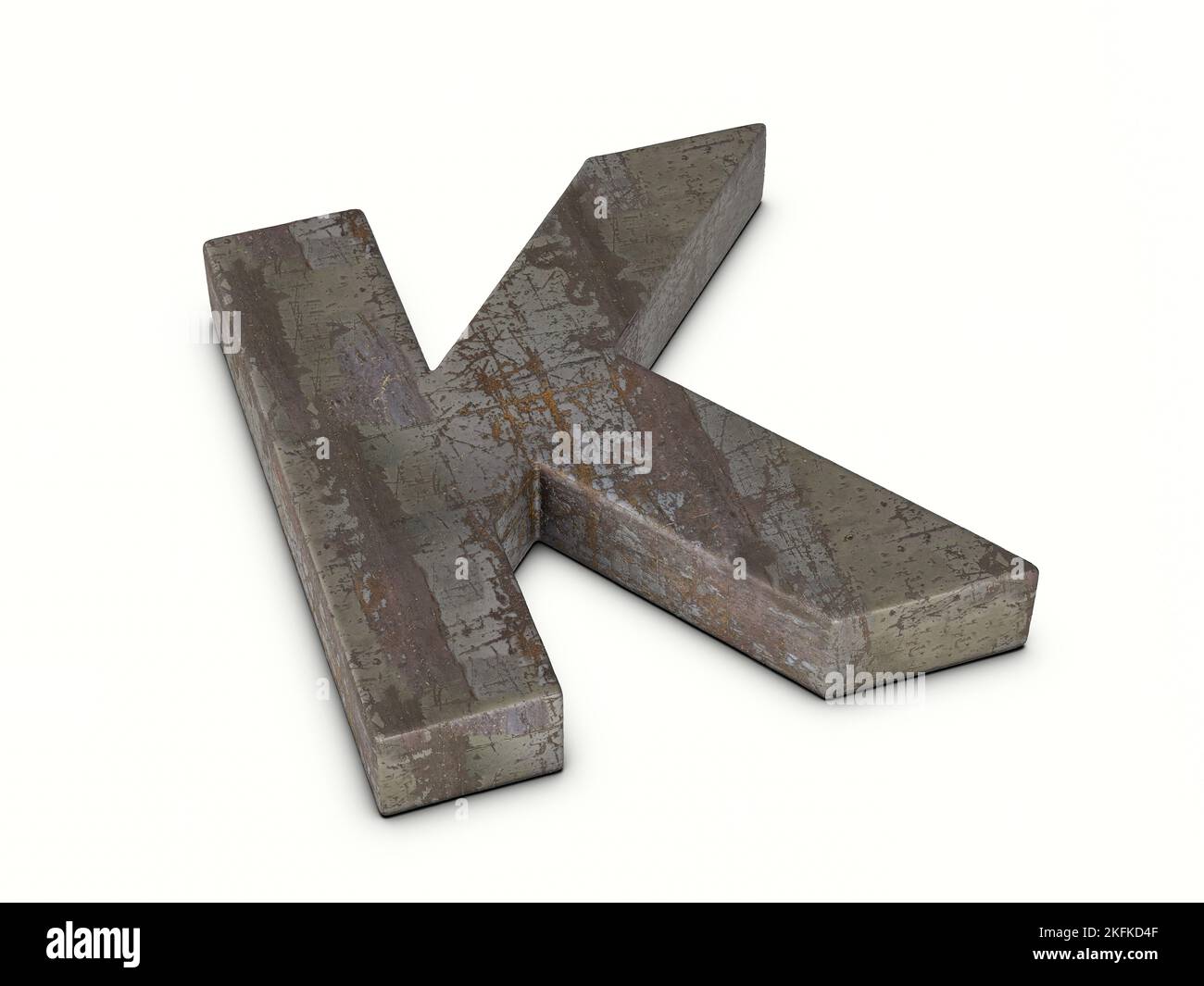 Rusty metal letter K on a white background. 3d illustration Stock Photo