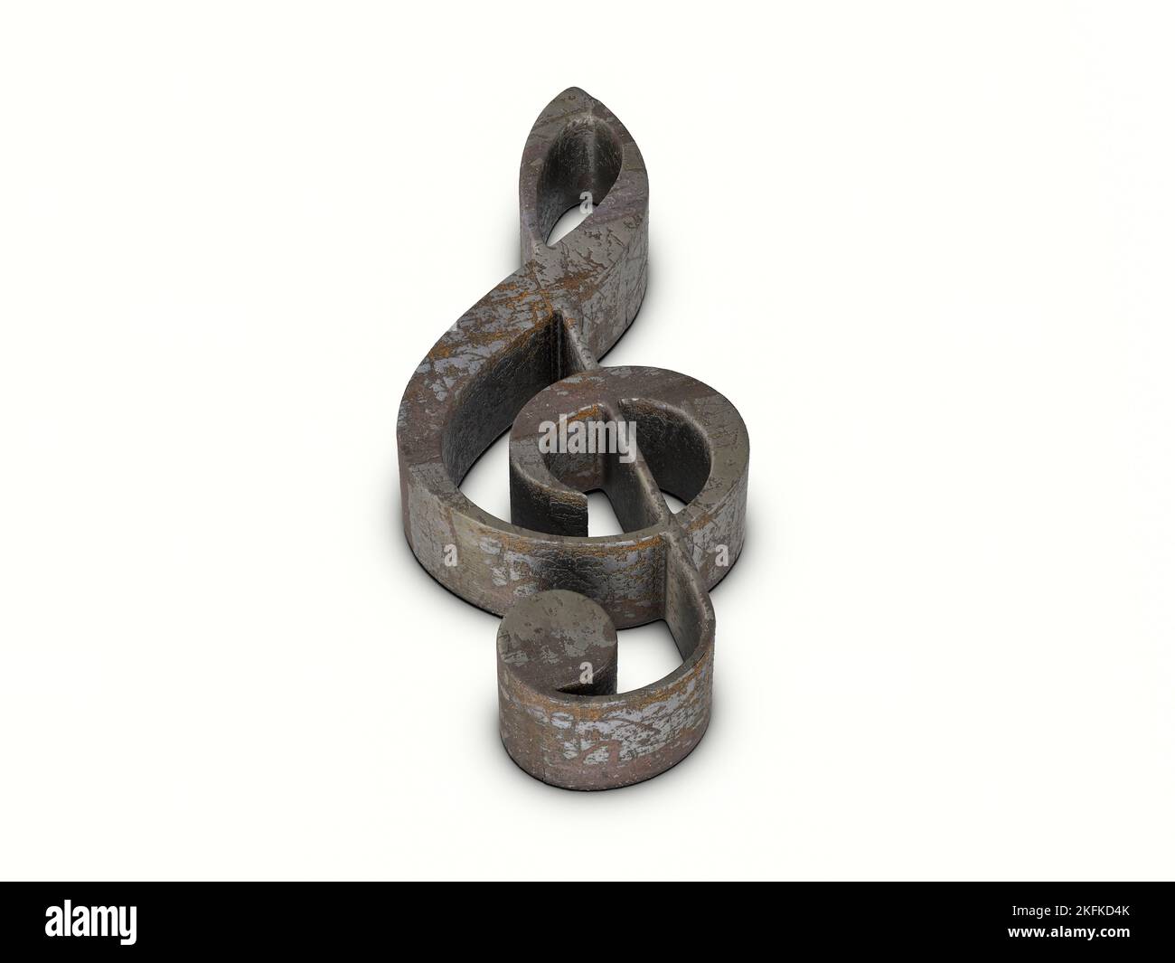 Rusty metal music note symbol on a white background. 3d illustration. Stock Photo