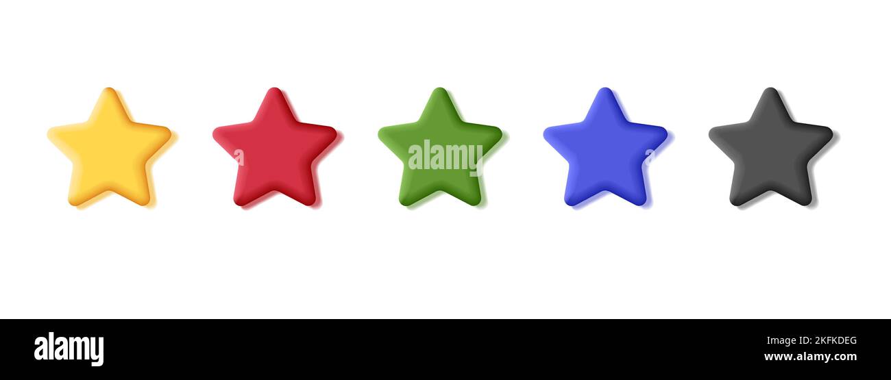 colorful 3d star elements set in different colors, isolated Stock Vector
