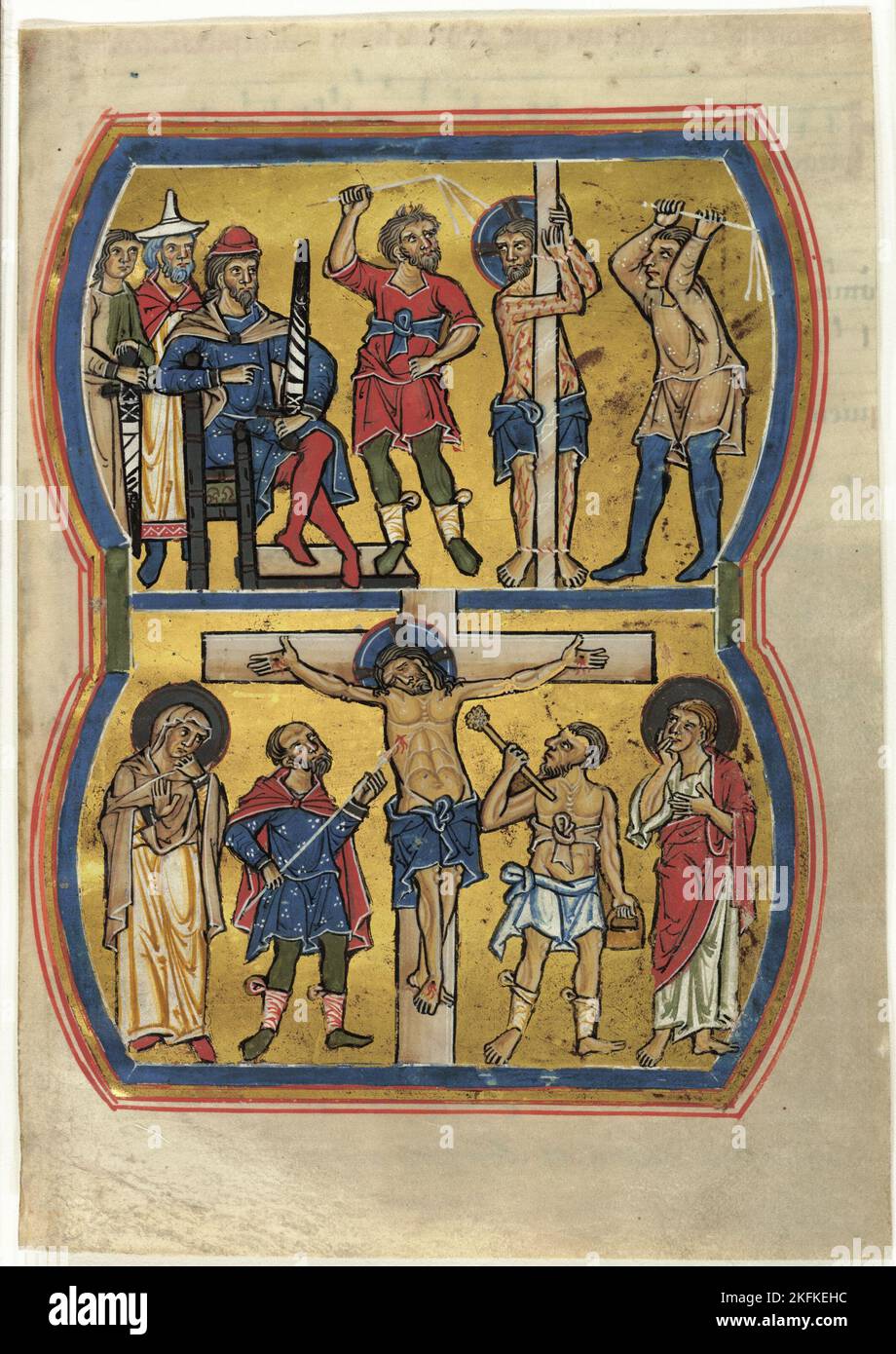 The Flagellation and The Crucifixion, from a Psalter, about 1239. Stock Photo