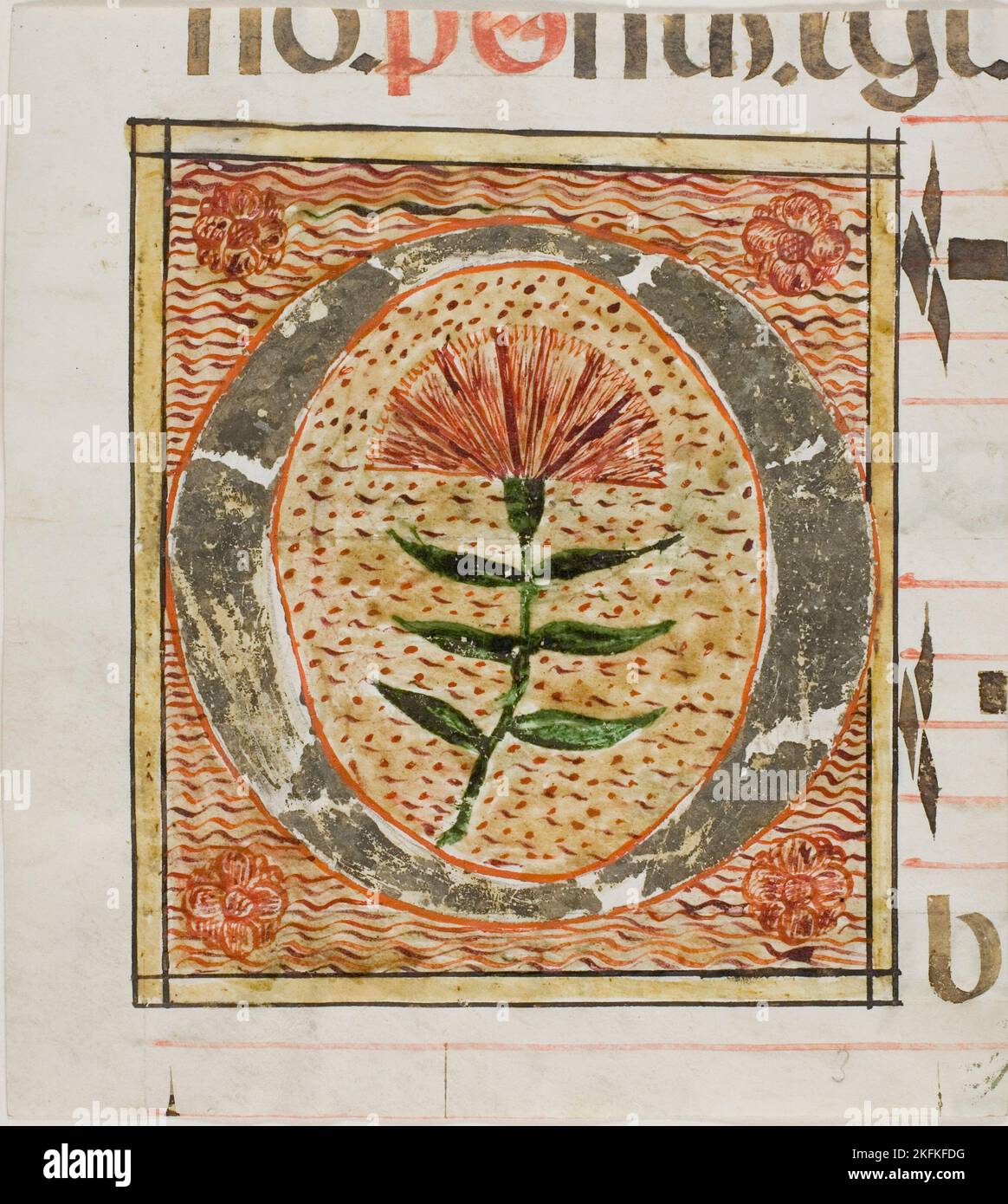 Decorated Initial &quot;O&quot; with Flowers from a Manuscript, n.d. Stock Photo