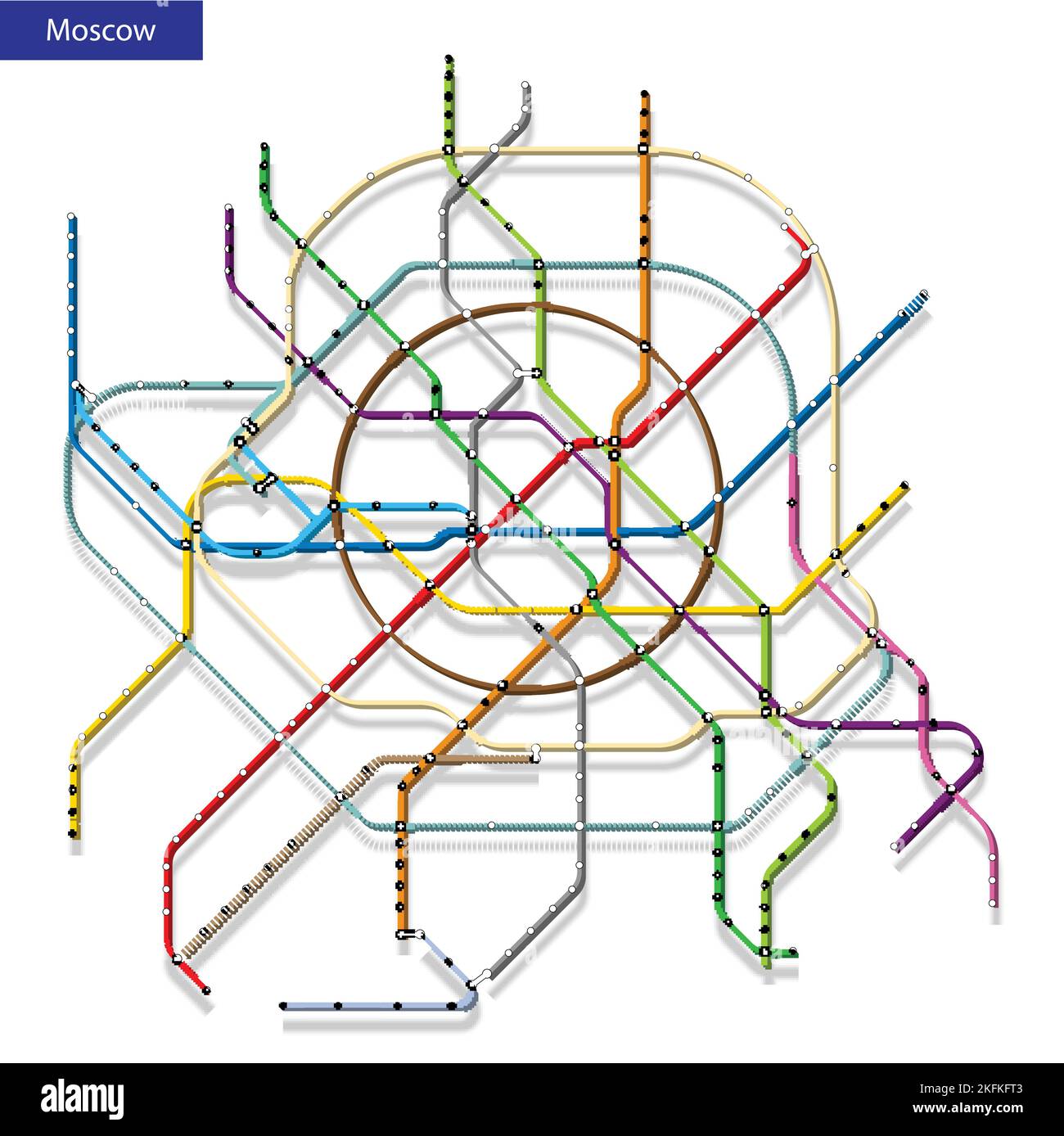 3d isometric Map of the Moscow metro subway. Template of city transportation scheme for underground road Stock Vector