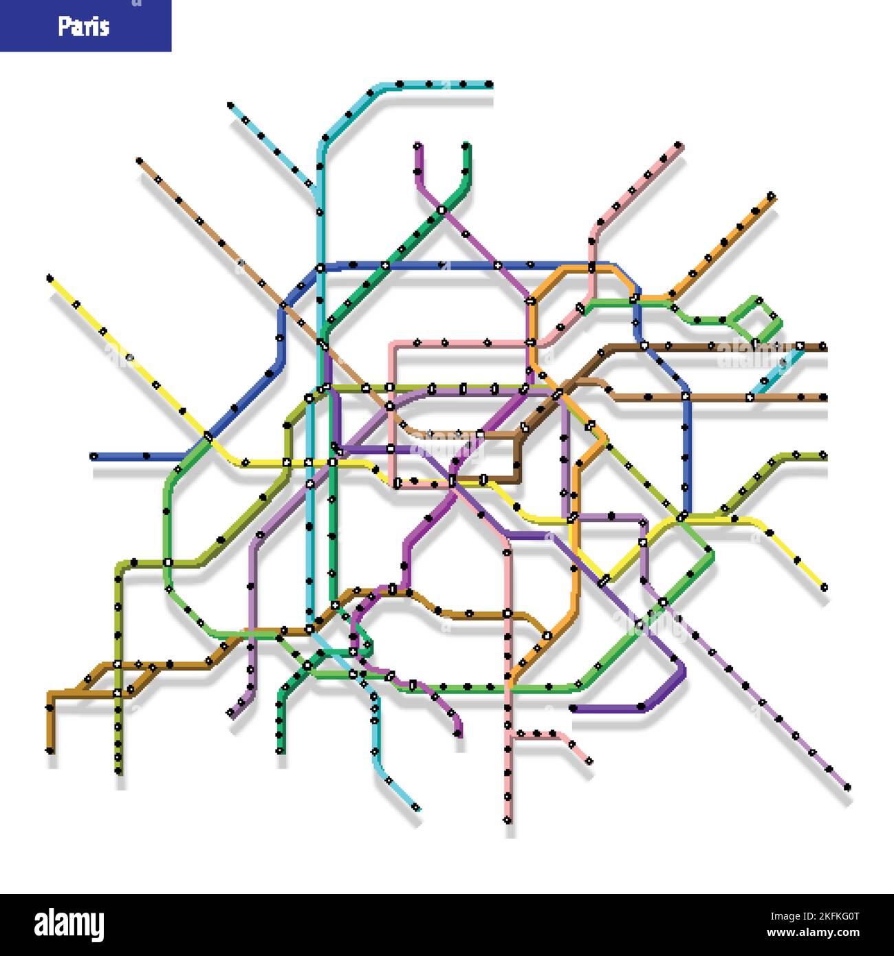 3d isometric Map of the Paris metro subway. Template of city ...