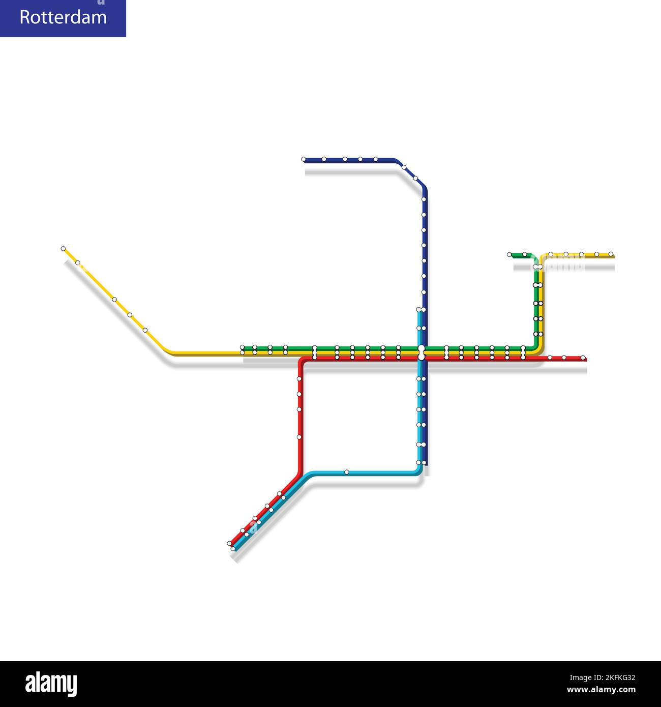 3d isometric Map of the Rotterdam metro subway. Template of city ...