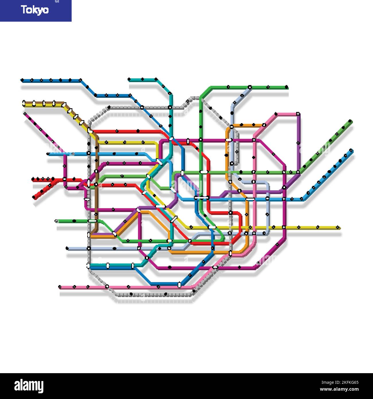 3d isometric Map of the Tokyo metro subway. Template of city transportation scheme for