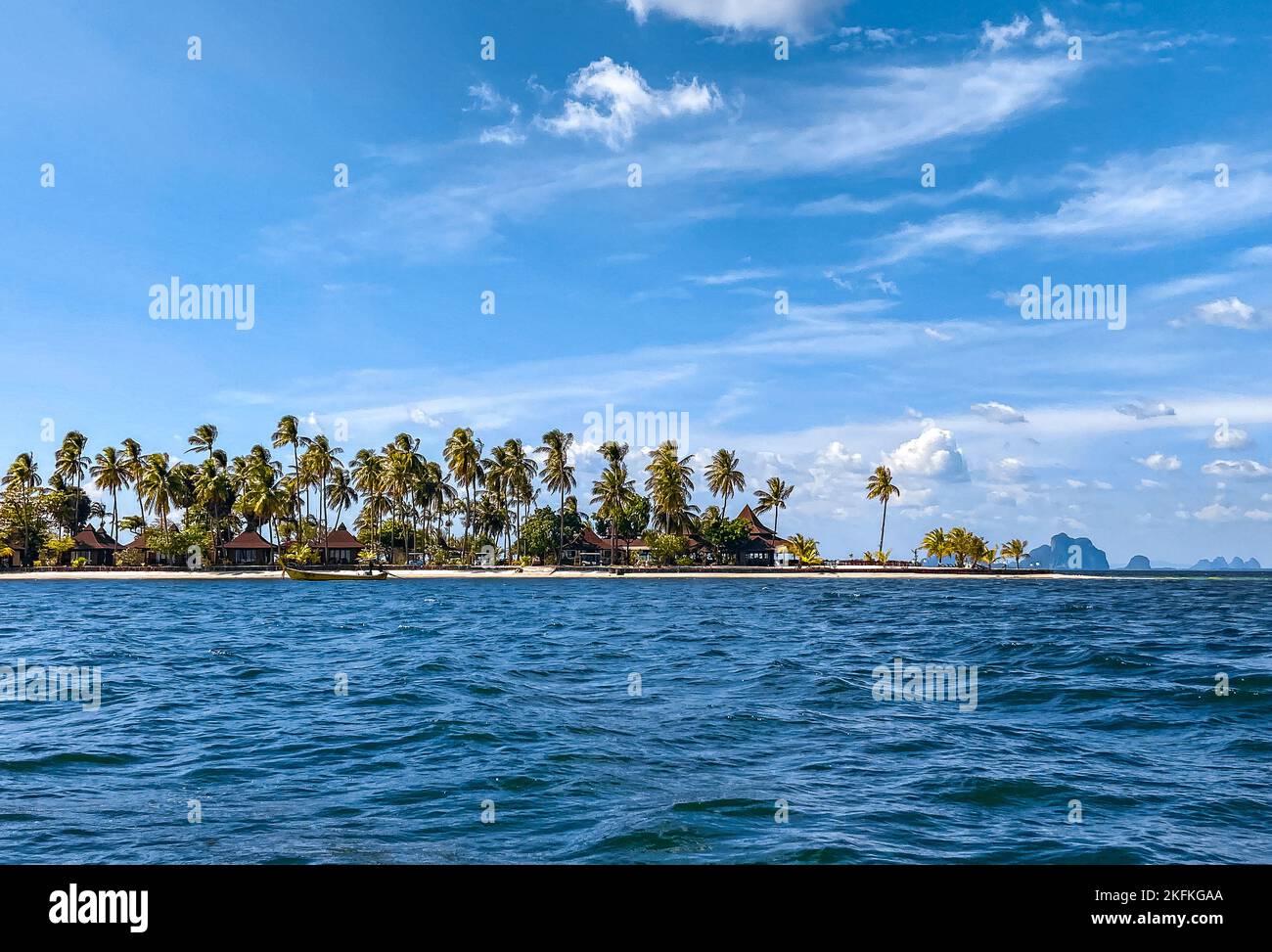 Beach view with long tail boats in koh Mook or koh Muk island, in Trang