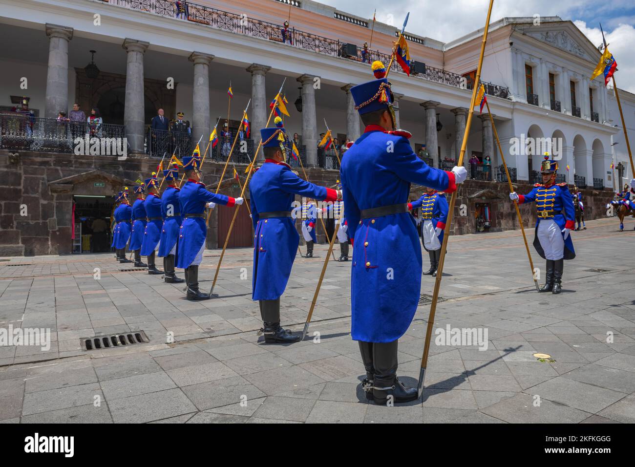 Guard changing in front of the presidential palace in Quito, Ecuador Stock Photo