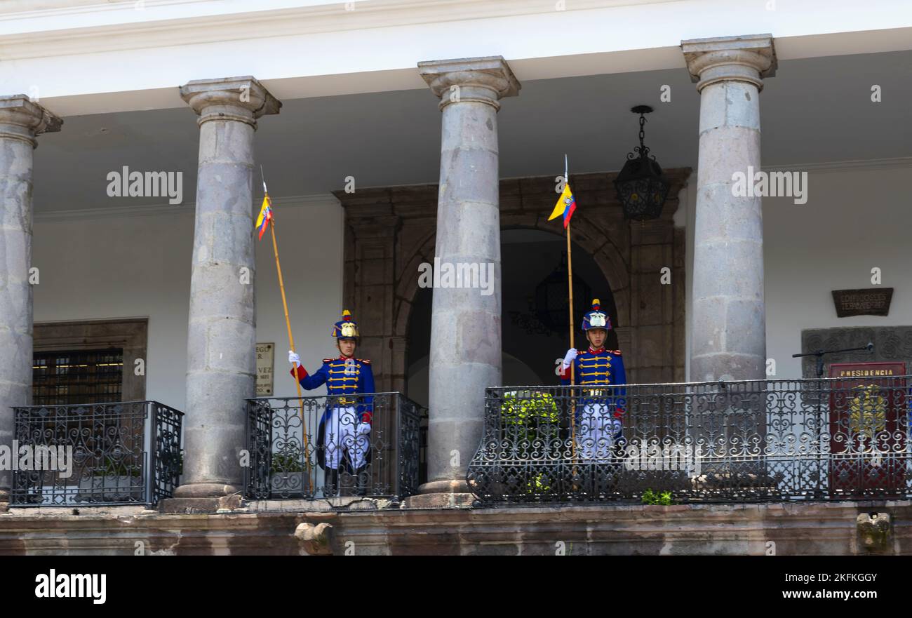 Guardians on the terrace of the presidential palace in Quito Stock Photo