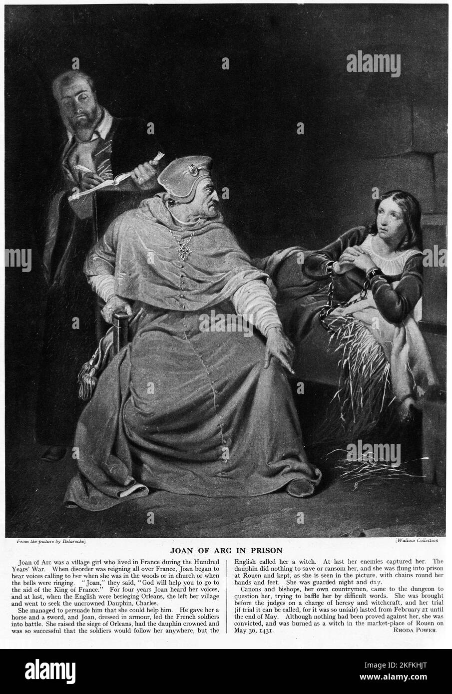 Halftone of Joan of Arc in prison, from an educational publication, 1927 Stock Photo