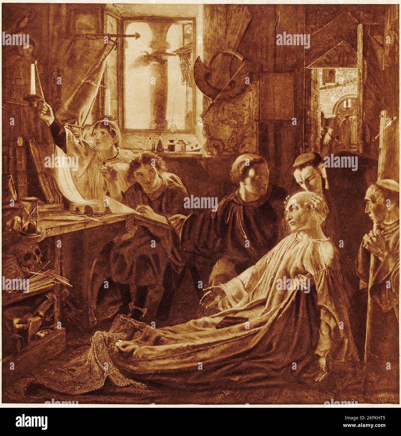 Halftone of the death of the Venerable Bede, from an educational publication, 1927 Stock Photo