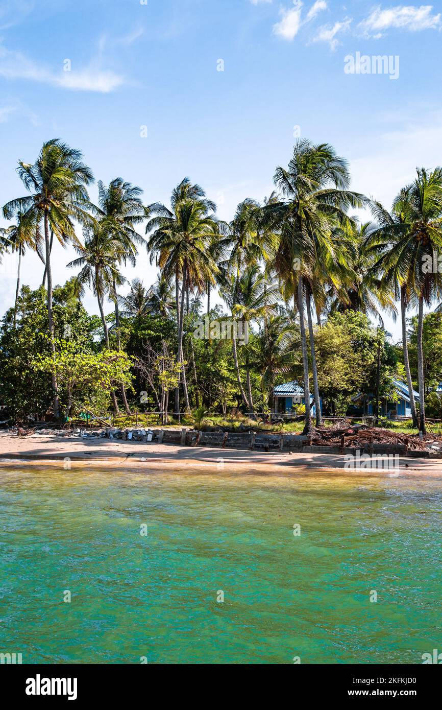 Beach view with long tail boats in koh Mook or koh Muk island, in Trang