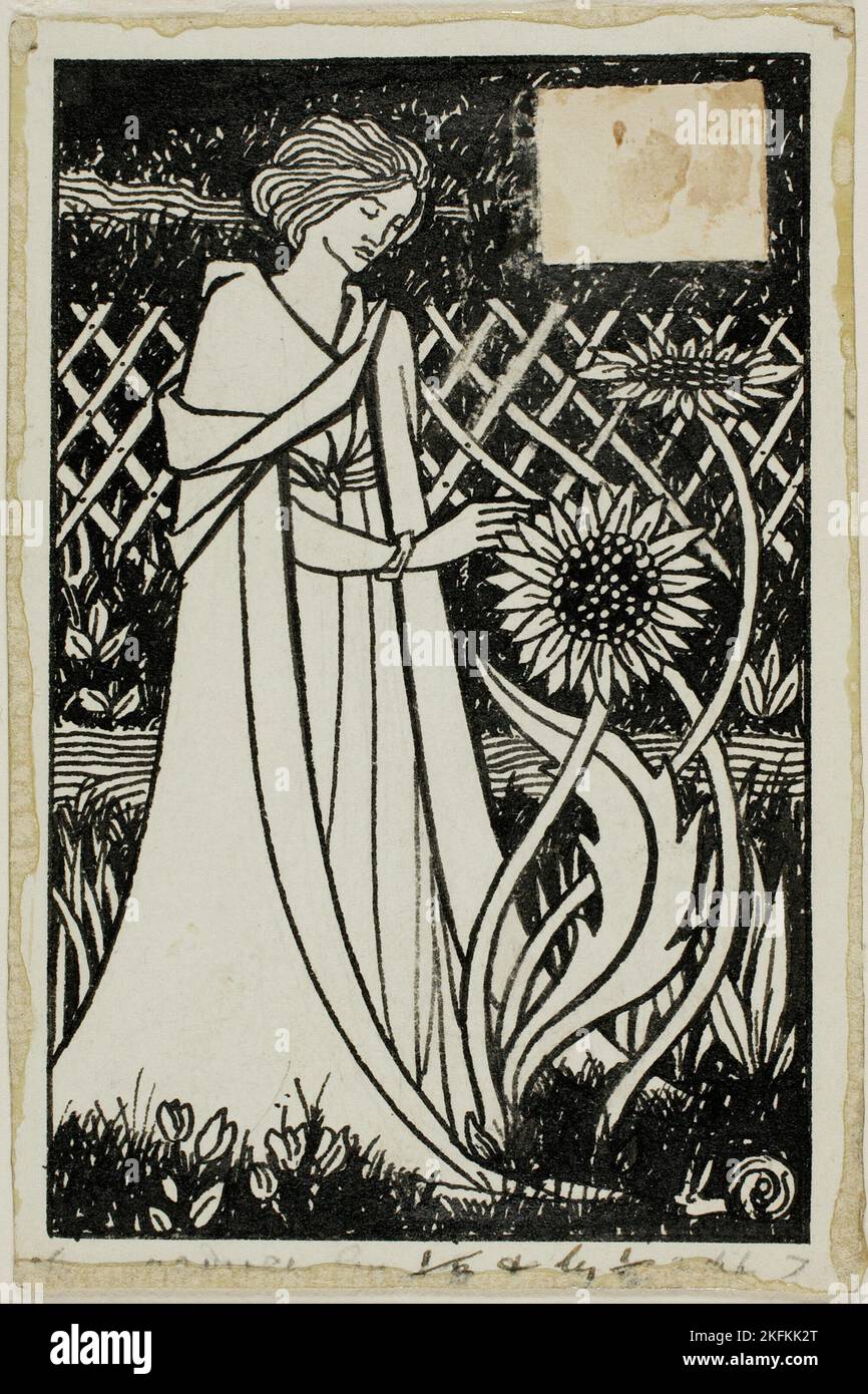 Decorative Study: Woman with Sunflowers, 1892/98. Attributed to Aubrey Beardsley. Stock Photo