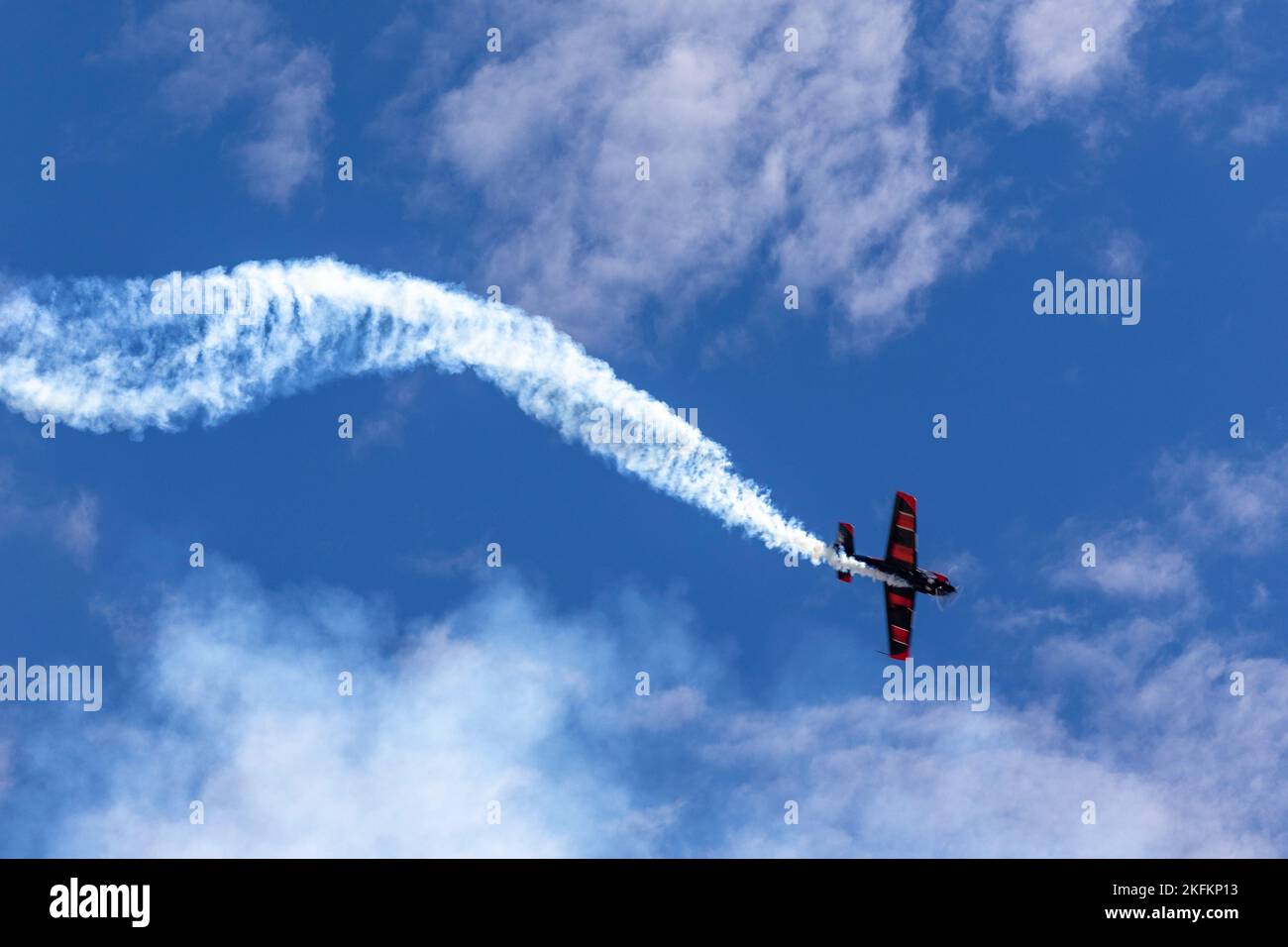 Rob Holland, piloting his MXS-RH, performs aerobatics during the 2022 Marine Corps Air Station Miramar Air Show at MCAS Miramar, San Diego, California, Sept. 24, 2022. Holland has been performing at air shows for over 18 years. The theme for the 2022 MCAS Miramar Air Show, “Marines Fight, Evolve and Win,” reflects the Marine Corps’ ongoing modernization efforts to prepare for future conflicts. Stock Photo