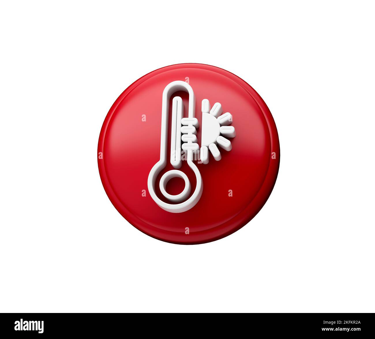 A 3d illustration of a round glossy red thermometer symbol isolated on