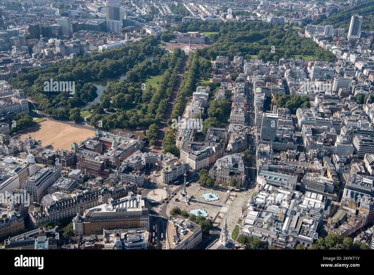 Looking south west from Trafalgar Square towards Buckingham Palace, St James, Greater London Authority, 2021. Stock Photo