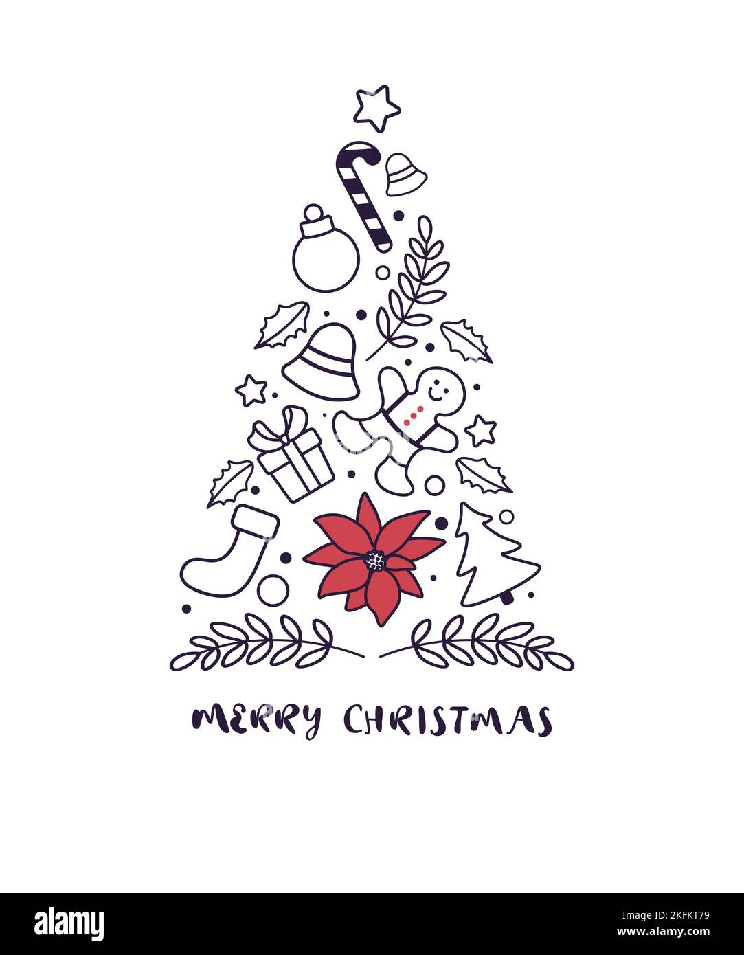 Christmas card with christmas tree with red star vector illustration ...