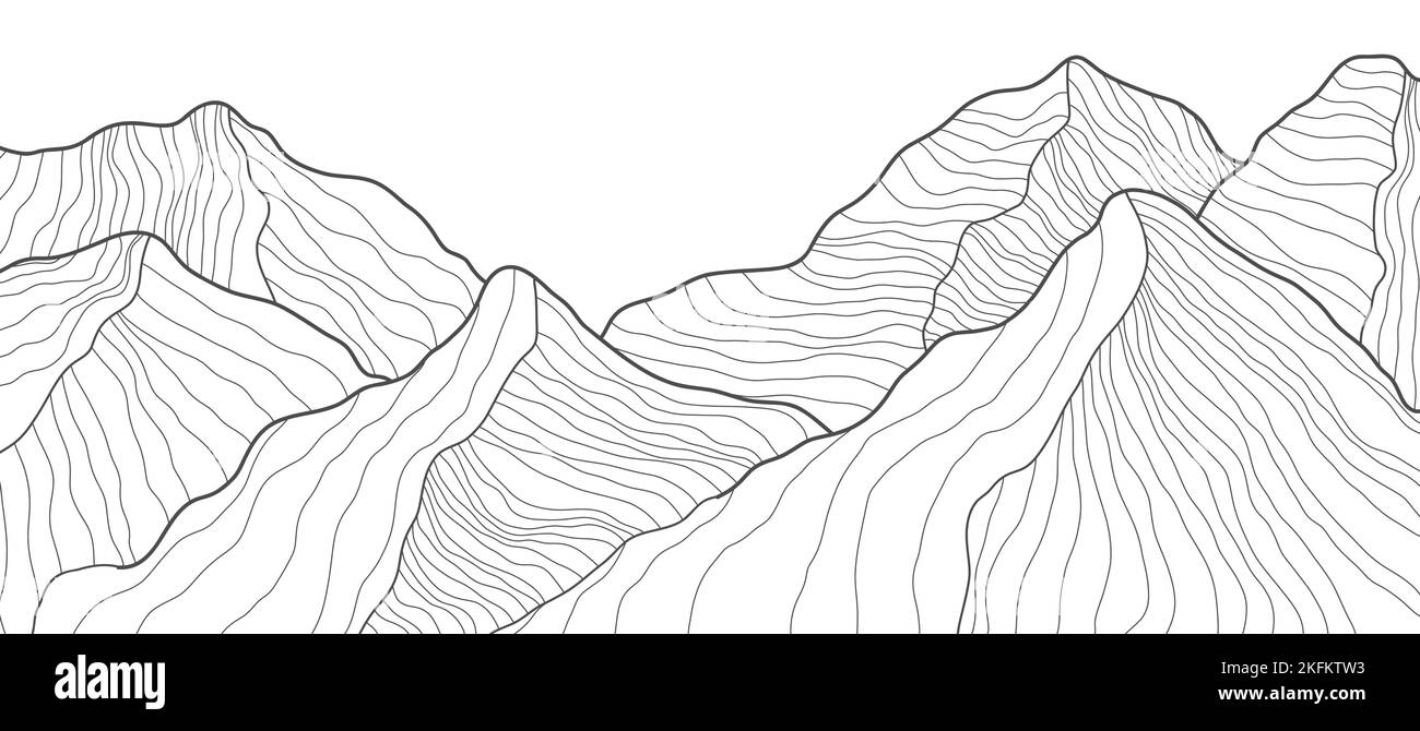 Trendy line mountains. Landscape wallpaper design with mountain. Vector relief illustration Stock Vector