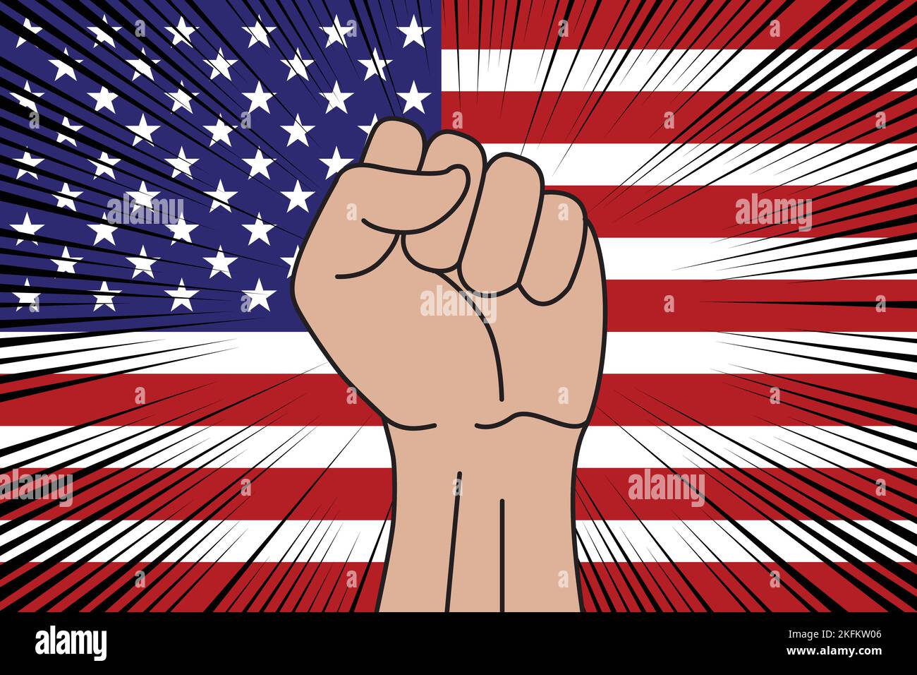 Human fist clenched symbol on flag of United States background. Power ...