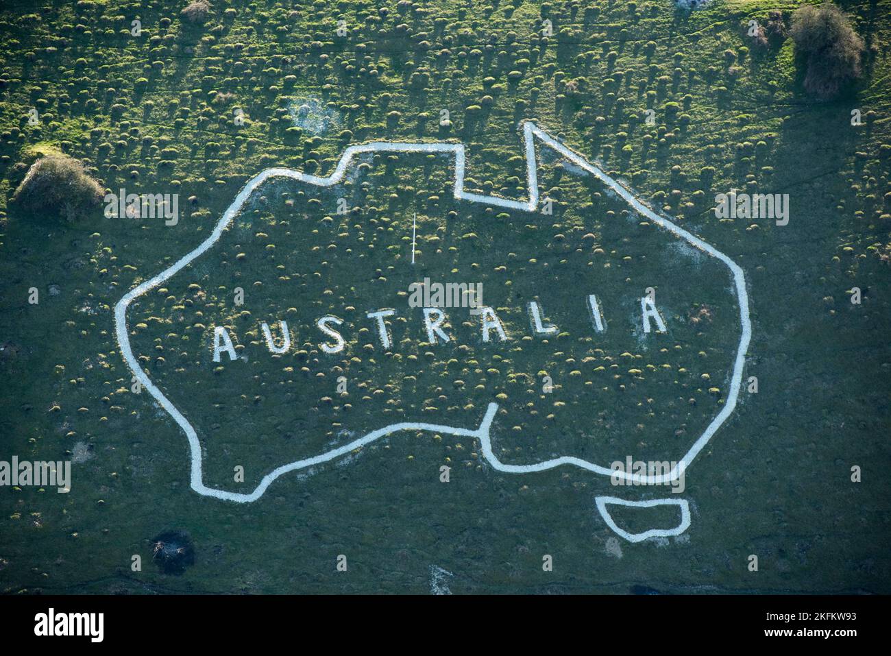 Outline chalk map of Australia probably cut by members of the Australian Imperial Force c1916-17 and recut as part of First World War Centenary commemorations, Wiltshire, 2019. Stock Photo