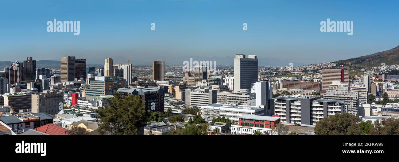 Cape Town, South Africa - Sep 14, 2022: Panorama of the Cape Town City Centre as seen from Military Road Stock Photo