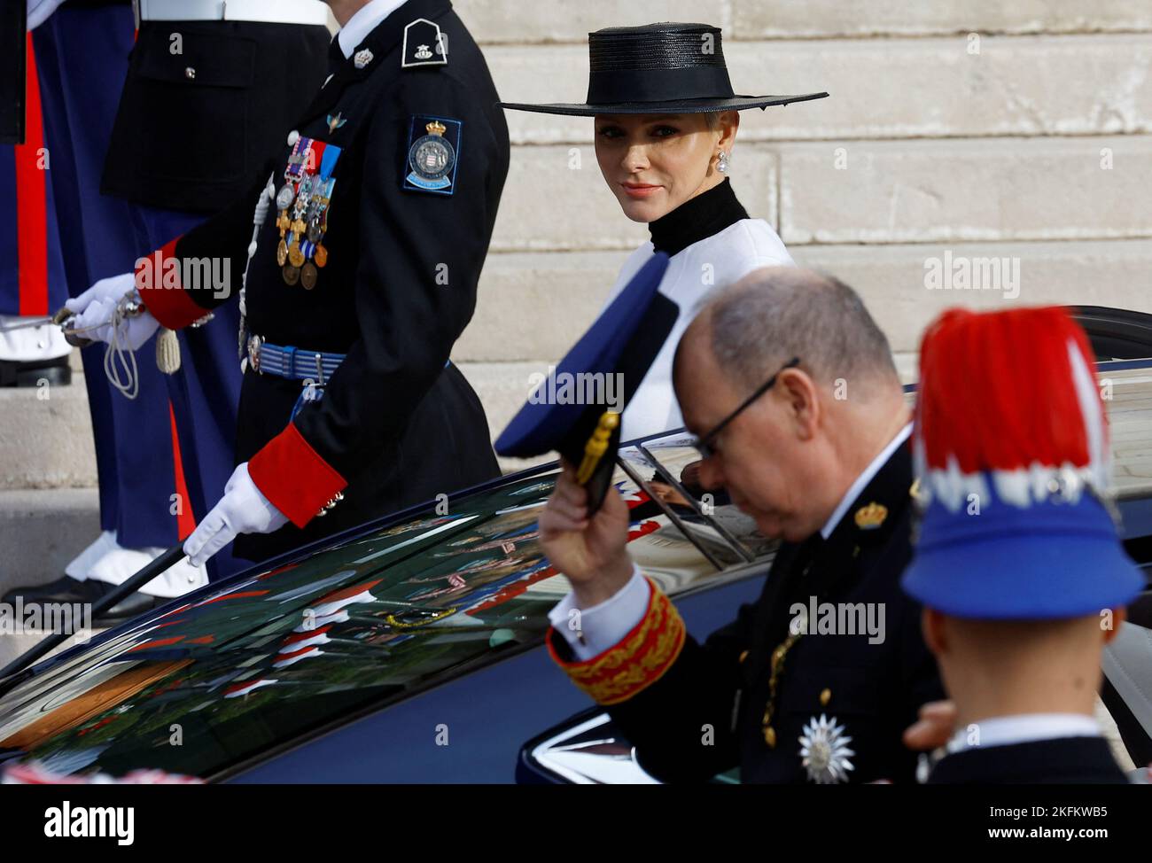 Prince Albert II of Monaco and Princess Charlene arrive to attend a mass at Monaco Cathedral during the celebrations marking Monaco's National Day, November 19, 2022. REUTERS/Eric Gaillard Stock Photo