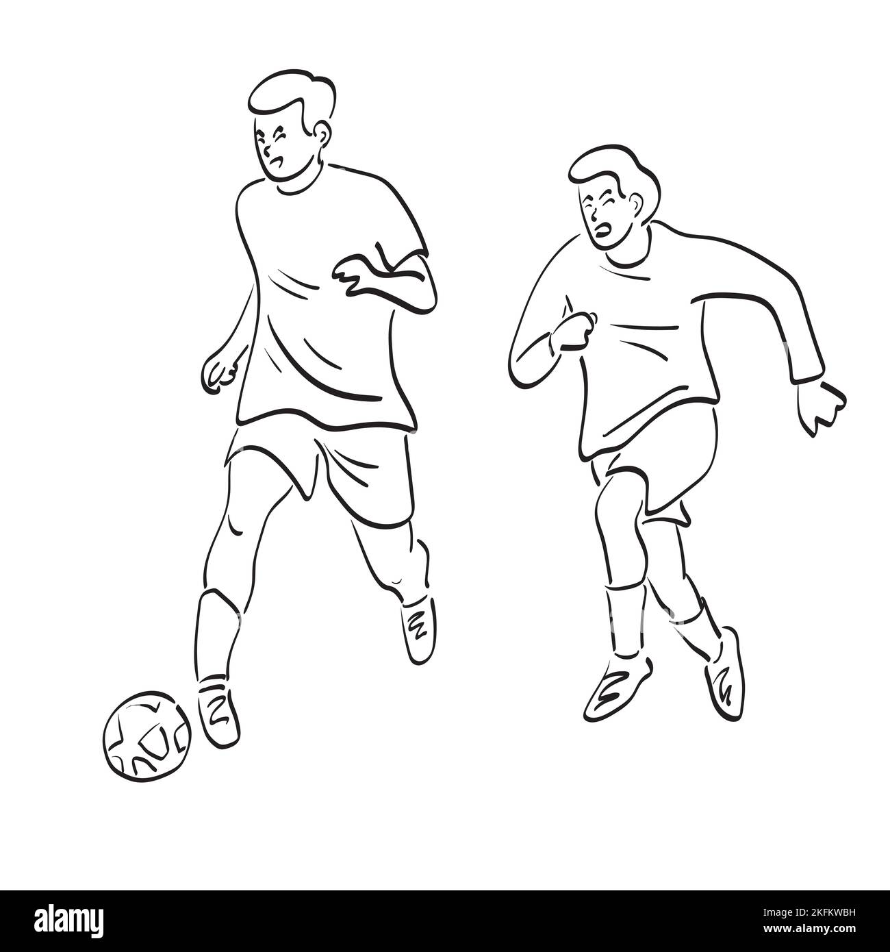 line art two soccer players with ball illustration vector hand drawn