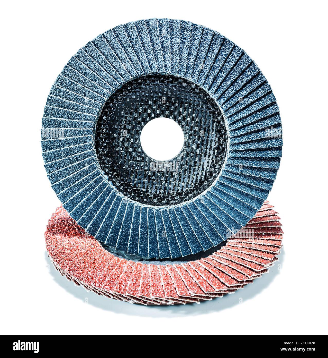 abrasive tools two flap sanding disks isolated Stock Photo