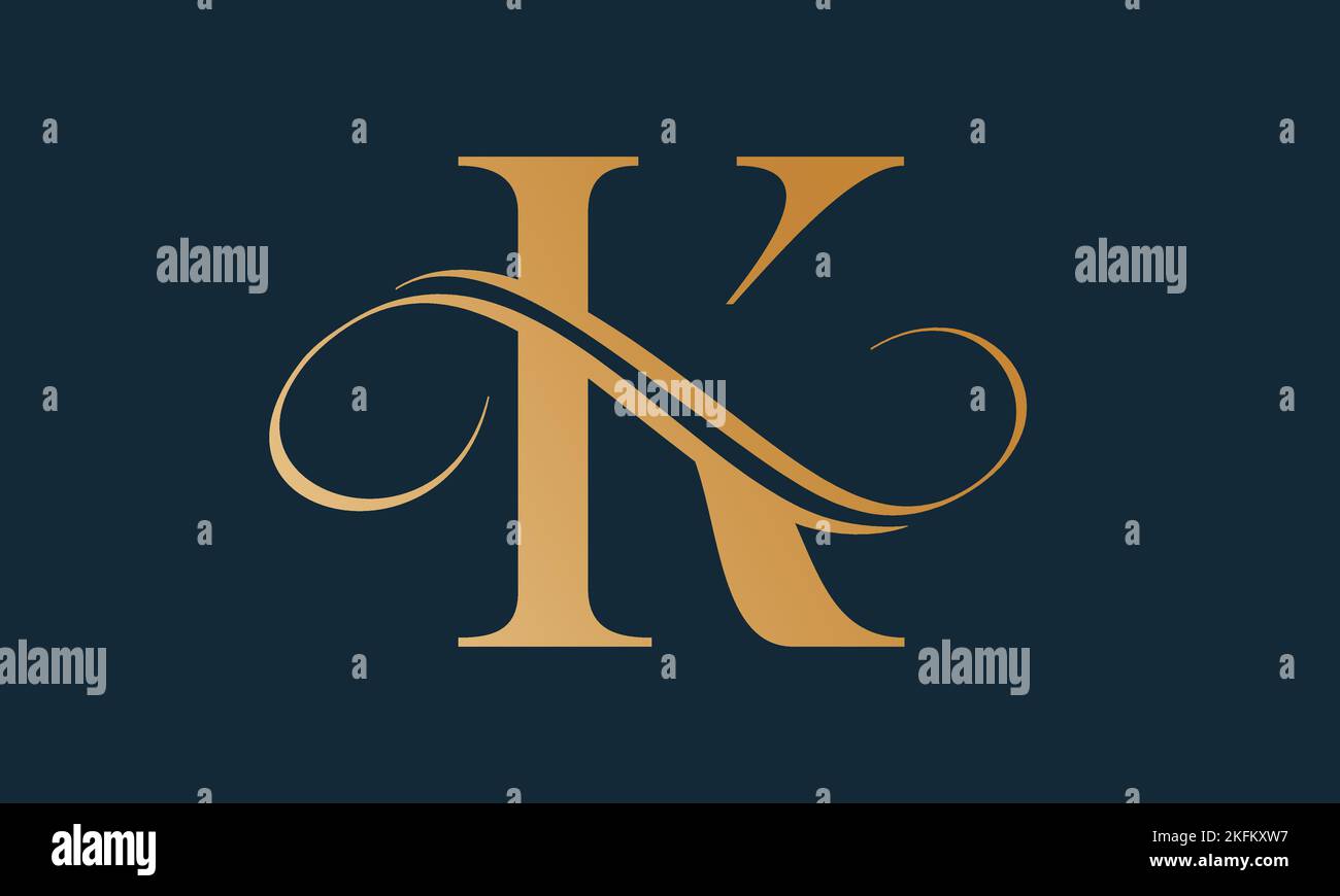 Luxury letter k logo template in gold color. Modern trendy initial luxury k letter logo design. Royal premium letter k logo design vector template. Stock Vector