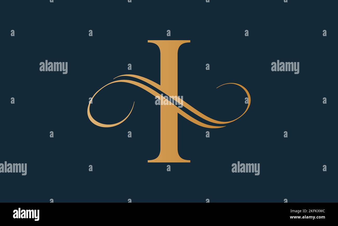 Luxury letter i logo template in gold color. Modern trendy initial luxury i letter logo design. Royal premium letter i logo design vector template. Stock Vector