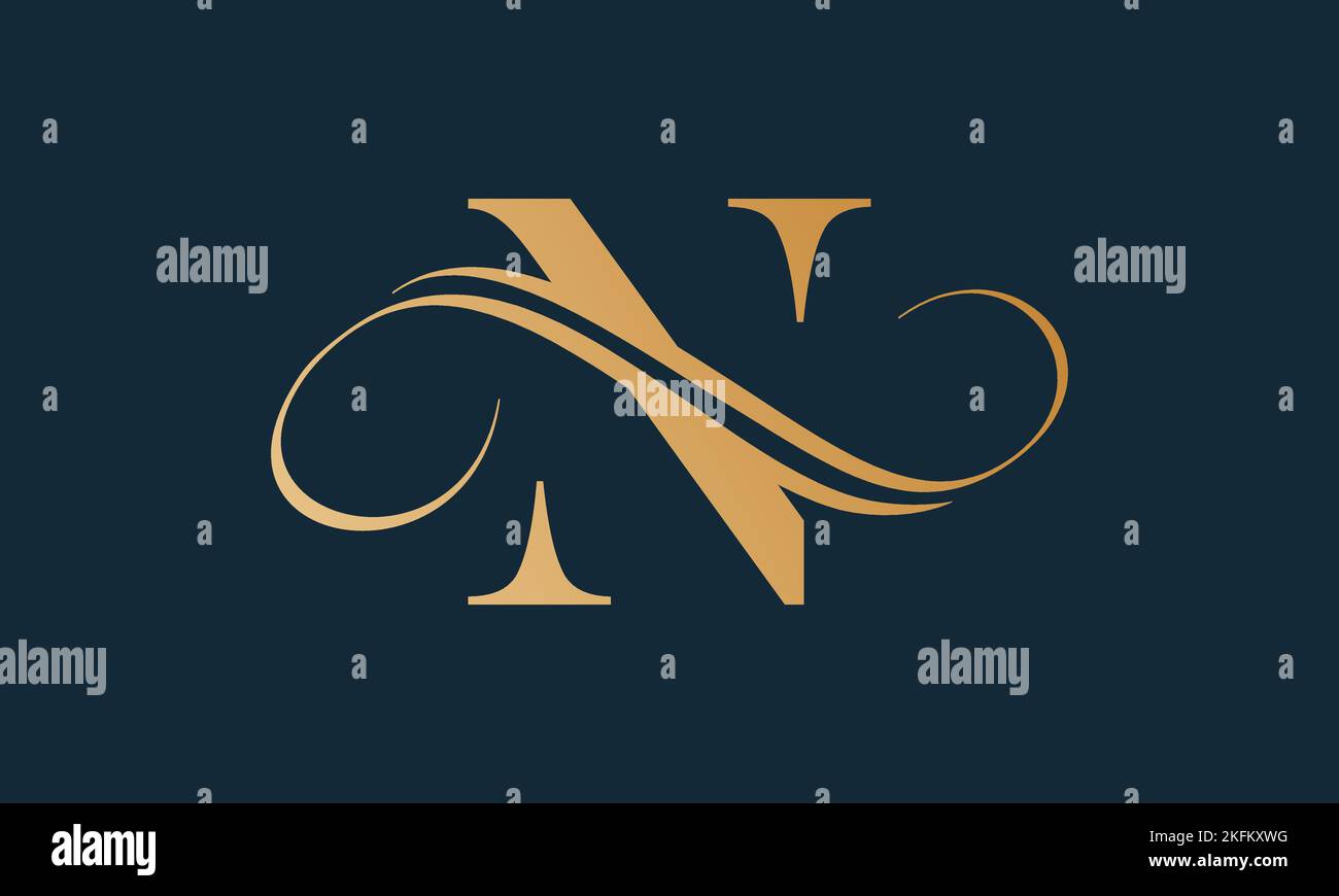 Luxury letter n logo template in gold color. Modern trendy initial luxury n letter logo design. Royal premium letter n logo design vector template. Stock Vector