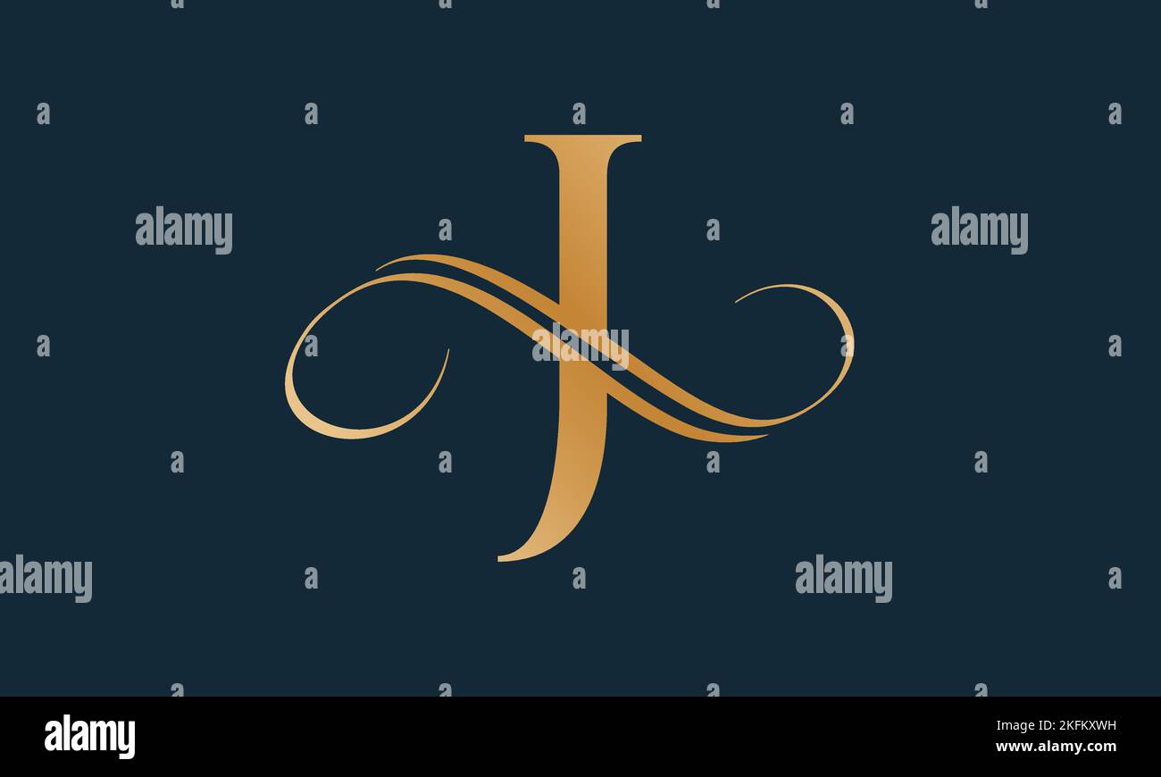 Luxury letter j logo template in gold color. Modern trendy initial luxury j letter logo design. Royal premium letter j logo design vector template. Stock Vector