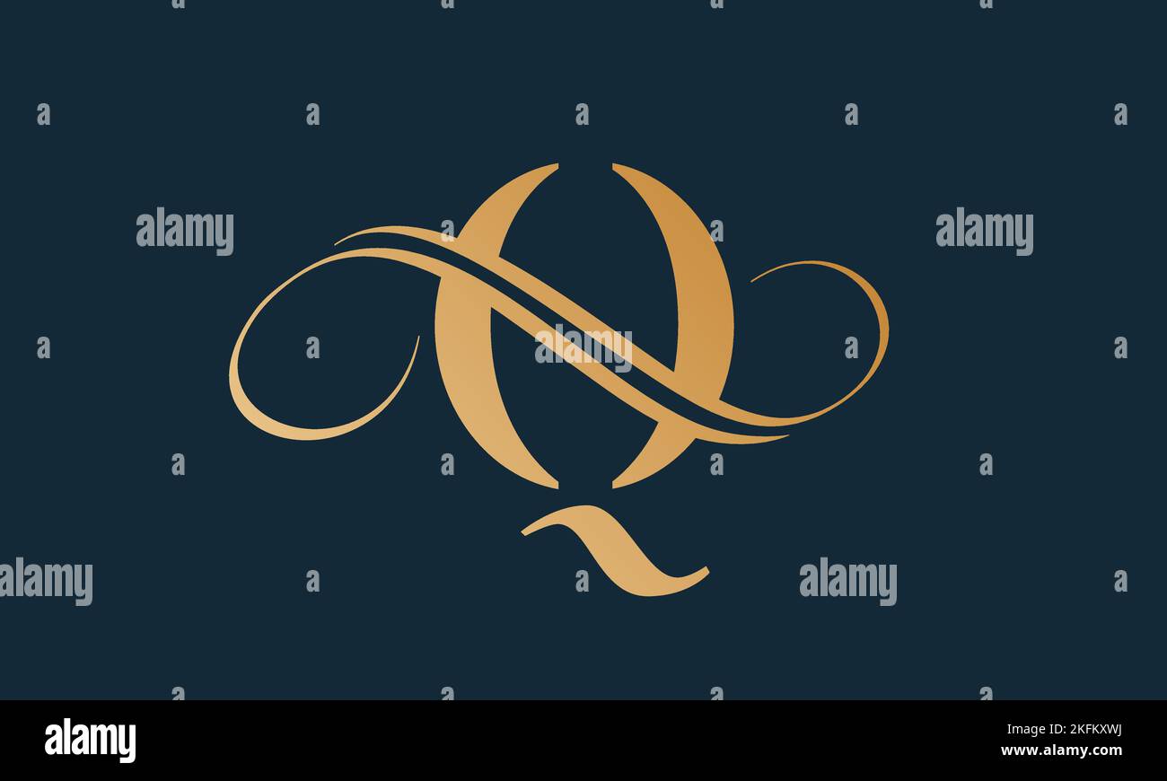 Luxury letter q logo template in gold color. Modern trendy initial luxury q letter logo design. Royal premium letter q logo design vector template. Stock Vector