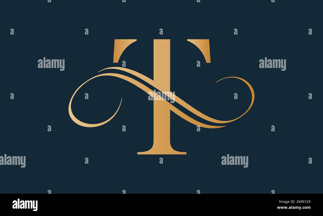 Luxury letter t logo template in gold color. Modern trendy initial luxury t letter logo design. Royal premium letter t logo design vector template. Stock Vector